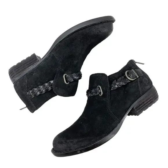 Born Nolina Leather Suede Ankle Boots Black Women’s Size 6M - Picture 7 of 10